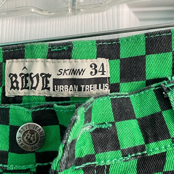 REVE Checkered Skinny Jeans Green and Black Men’s Pants size 34x30 - Picture 4 of 5